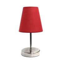 Simple Designs Lt2013-Red Mini Basic Sand Nickel Table Lamp With Fabric Shade, Red