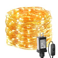 Lighting Ever Plug In Fairy Lights With Switch 66 Ft 200 Led String Lights Warm White Copper Wire Lights Waterproof Indoor Outd