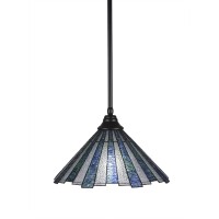 Stem Pendant With Hang Straight Swivel Shown In Matte Black Finish With 16 Sea Ice Art Glass