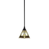 Stem Mini Pendant With Hang Straight Swivel Shown In Matte Black Finish With 7 Zion Art Glass