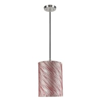 Aspen Creative Red Striping 71035 One-Light Pendant With Hardback Drum Shaped (Spider) Shade In Off-White, 8 X 8 X 11