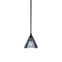 Stem Mini Pendant With Hang Straight Swivel Shown In Matte Black Finish With 7 Sea Ice Art Glass