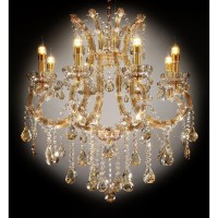 The gallant cognac chandelier adds a distinctive accent you your home Arms are wrapped in crystal glass ending with a glass bobeche on each of the 8 arms This chandelier is elegant and striking Hang it in an entryway or dining room Led light bulbs E12 are