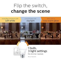 Philips 464883 Led A19 Sceneswitch Soft White 3-Setting Light Bulb With Warm Glow Effect: Bright/Medium/Low (60-Watt Equivalent), E26 Base, 4-Pack