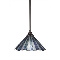 Stem Pendant With Hang Straight Swivel Shown In Bronze Finish With 16 Sea Ice Art Glass