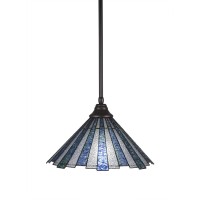 Stem Pendant With Hang Straight Swivel Shown In Dark Granite Finish With 16 Sea Ice Art Glass