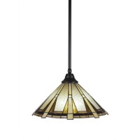 Stem Pendant With Hang Straight Swivel Shown In Matte Black Finish With 16 Zion Art Glass