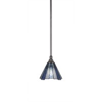 Stem Mini Pendant With Hang Straight Swivel Shown In Brushed Nickel Finish With 7 Sea Ice Art Glass