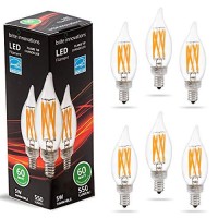 Brite Innovations 5-Watt = 60W Equivalent (6 Pack) Led Filament Candelabra/Chandelier Light Bulb-Dimmable-Soft White 3000K-Flame Tip Energy Star & Ul Listed