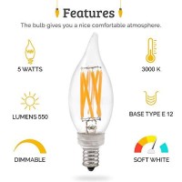 Brite Innovations 5-Watt = 60W Equivalent (6 Pack) Led Filament Candelabra/Chandelier Light Bulb-Dimmable-Soft White 3000K-Flame Tip Energy Star & Ul Listed