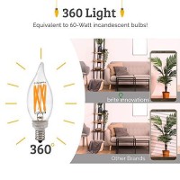 Brite Innovations 5-Watt = 60W Equivalent (6 Pack) Led Filament Candelabra/Chandelier Light Bulb-Dimmable-Soft White 3000K-Flame Tip Energy Star & Ul Listed