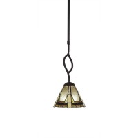 Revo 1 Light Mini Pendant Shown In Dark Granite Finish With 7 Zion Art Glass