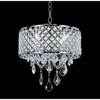 New Legend 4-Light Chrome Round Metal Shade Crystal Chandelier Pendant Hanging Ceiling Fixture