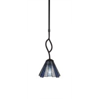 Revo 1 Light Mini Pendant Shown In Dark Granite Finish With 7 Sea Ice Art Glass