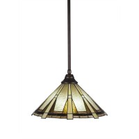 Stem Pendant With Hang Straight Swivel Shown In Bronze Finish With 16 Zion Art Glass