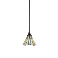 Stem Mini Pendant With Hang Straight Swivel Shown In Dark Granite Finish With 7 Sequoia Art Glass