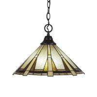 Chain Hung Pendant Shown In Matte Black Finish With 16 Zion Art Glass