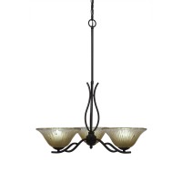 Revo 3 Light Chandelier Shown In Dark Granite Finish With 10 Amber Crystal Glass