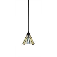 Stem Mini Pendant With Hang Straight Swivel Shown In Matte Black Finish With 7 Sequoia Art Glass