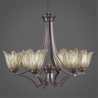 Zilo 6 Light Chandelier Shown In Graphite Finish With 7 Vanilla Leaf Glass