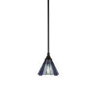 Stem Mini Pendant With Hang Straight Swivel Shown In Dark Granite Finish With 7 Sea Ice Art Glass