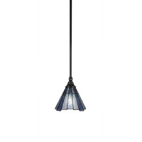 Stem Mini Pendant With Hang Straight Swivel Shown In Black Copper Finish With 7 Sea Ice Art Glass