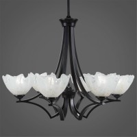 Zilo 6 Light Chandelier Shown In Matte Black Finish With 7 Gold Ice Glass