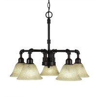 Vintage 5 Light Chandelier Shown In Dark Granite Finish With 7 Italian Marble Glass