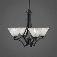 Zilo 4 Light Chandelier Shown In Matte Black Finish With 7 Italian Ice Glass