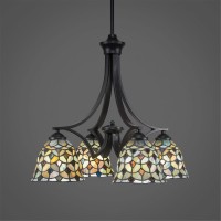 Zilo 4 Light Chandelier Shown In Matte Black Finish With 7 Crescent Art Glass