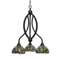 Bow 3 Light Chandelier Shown In Bronze Finish With 7 Kaleidoscope Art Glass