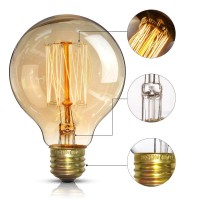 Ctkcom Vintage Edison Bulb(4 Pack)- Antique Incandescent Bulbs Dimmable 40W Equivalent Warm Yellow Lamps, For Loft Coffee Bar Kitchen Home Light Fixtures Squirrel Cage Filament E26/E27 Base G80 110V