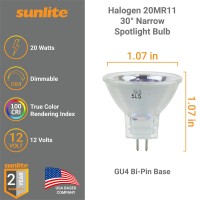 Sunlite 40755-Su 20Mr11/Fl/12Vhalogen Mr11 30 Narrow Flood Light Bulb, 20 Watts, 12 Volts, 2-Pin (Gu4) Base, Dimmable, 100 Cri, 2,000 Hour Life Span, 6 Pack 3200K - Warm White