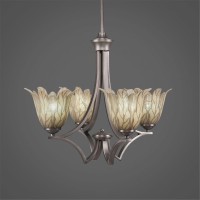 Zilo 4 Light Chandelier Shown In Graphite Finish With 7 Vanilla Leaf Glass