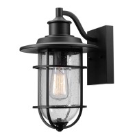 Globe Electric 44094 1Light Outdoor Wall Sconce Black Seeded Glass Shade Light Fixture Outside Lights For House Kitchen E