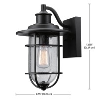 Globe Electric 44094 1Light Outdoor Wall Sconce Black Seeded Glass Shade Light Fixture Outside Lights For House Kitchen E