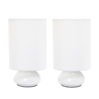 Simple Designs Lt2043Wht2Pk 9 Gemini 2 Pk Contemporary 4 Settings Touch Metal Mini Round Table Lamp Set W Fabric Shades For Da