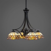 Zilo 4 Light Chandelier Shown In Matte Black Finish With 7 Roman Jewel Art Glass