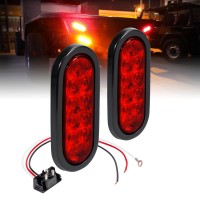 True Mods 2Pc 6 Red Oval Led Trailer Tail Light Kit Dot Fmvss 108 Sae S2Tsi6P2 Grommet Plug Included Ip67 Waterproof