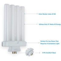 Dysmio Compact Fluorescent 27W Quad Tube, 6500K Daylight Light Fml Light Bulbs With Gx10Q-4 Base - 2 Pack