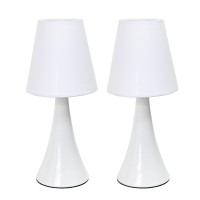 Simple Designs Lt2042Wht2Pk 12 Valencia 2 Pk Contemporary 4 Settings Touch Metal Mini Tapered Table Lamp Set With Fabric Shad