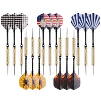 Uzopi 15 Packs Steel Tip Darts 18 Grams With Dart Sharpener And 3 Extra Flights, Aluminum Shafts & Brass Barrels, Levels In Every Rec Room, Man Cave, Bar And Game Room