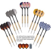 Uzopi 15 Packs Steel Tip Darts 18 Grams With Dart Sharpener And 3 Extra Flights, Aluminum Shafts & Brass Barrels, Levels In Every Rec Room, Man Cave, Bar And Game Room