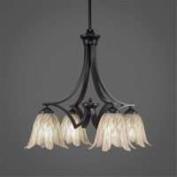 Zilo 4 Light Chandelier Shown In Matte Black Finish With 7 Vanilla Leaf Glass