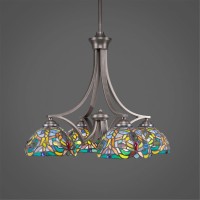 Zilo 4 Light Chandelier Shown In Graphite Finish With 7 Kaleidoscope Art Glass