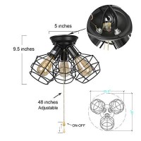 Laluz Farmhouse Semi Flush Mount Ceiling Light Fixture, 3-Light Oil Black Pull String Industrial Cage Ceiling Light Fixture For Bedroom, Hallway, Kitchen, Dining & Living Room, Foyer And Bathroom