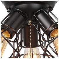 Laluz Farmhouse Semi Flush Mount Ceiling Light Fixture, 3-Light Oil Black Pull String Industrial Cage Ceiling Light Fixture For Bedroom, Hallway, Kitchen, Dining & Living Room, Foyer And Bathroom