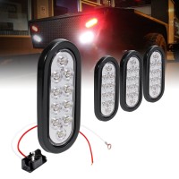 4Pc 6 White Oval Led Reverse Trailer Tail Light Kit Dot Fmvss 108 Sae 2 R Grommet Plug Included Ip67 Waterproof Back Up