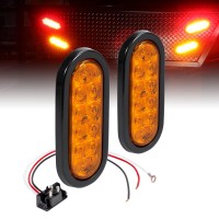 2Pc 6 Amber Oval Led Trailer Tail Light Kit Dot Fmvss 108 Sae I6 Grommet Plug Included Ip67 Waterproof Park Turn Signal