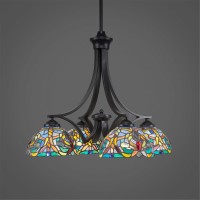 Zilo 4 Light Chandelier Shown In Matte Black Finish With 7 Kaleidoscope Art Glass